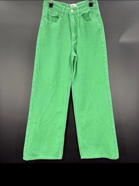 Princess Polly Denim Women’s 2  Jeans Kelly Green Wide Leg Denim High Rise